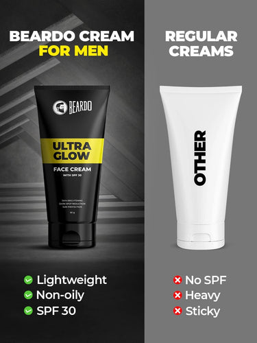 Beardo Ultraglow All in One Face Cream For Men with SPF 30, 60g | Aloe Vera With Vitamin E and Niacinamide for Skin Brightening & Dark Spots Reduction